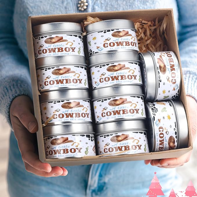MTLEE 24 Pcs Cowboy Baby Shower Party Favors Candles Lavender Scented Baby Shower Favors for Guests Rustic Tealights Candles Gender Reveal Return Gifts (1.2 oz, White)