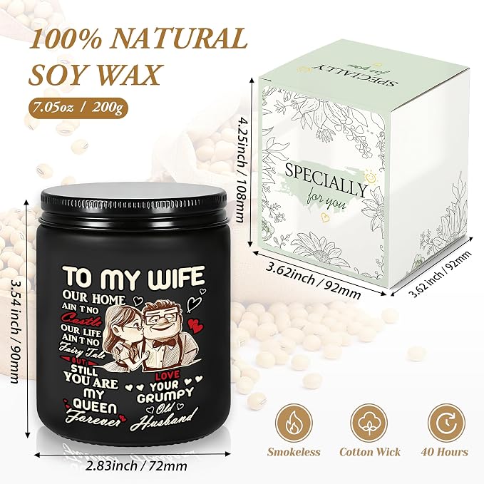 to My Wife Gifts - Birthday Gift for Wife from Husband, Christmas Gifts for Her, Anniversary Valentine's Day Wedding Bride Present, Romantic Lavender Scented Candle - Black