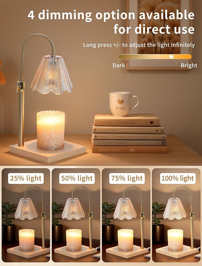 Candle Warmer Lamp with Timer & Dimmer, 2 Bulbs, Height Adjustable, Fit All Size Jar Scented Candles, Safe Aromatherapy Light for Sleep, Work, Yoga, Bedroom, Office, Gift (Amber)