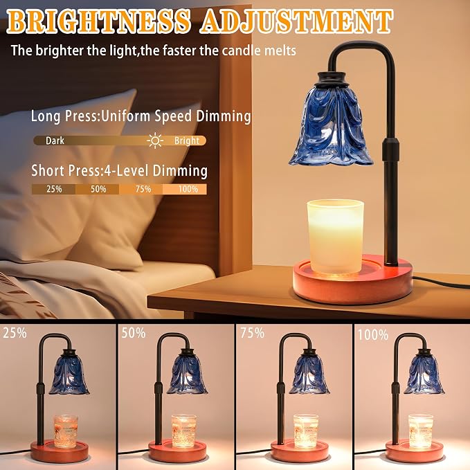 XJZJY Candle Warmer Lamp with Timer Dimmer, Adjustable Height Blue Tulip Candle Wax Warmer, Christmas Birthday Gift for Mom Women, House Warming Gifts for New Home Bedroom Decor,Flower Blue