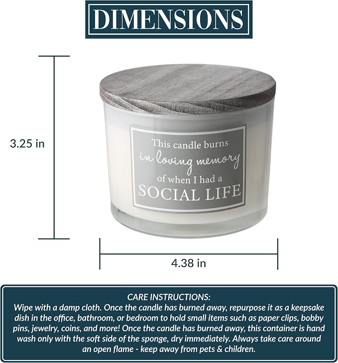 Pavilion Gift Company - Social Life 11-Ounce Soy Wax Triple Wick Candle, Fresh Cotton Scented, Mom Gifts, New Mom Gifts, Funny Mom Birthday Gifts, Funny Candle Gifts for Single Mom, 1 Count