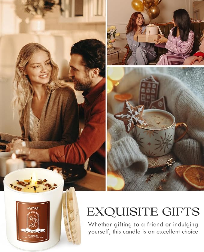 AOOVOO Macchiato Coffee Scented Candles for Women - Aromatherapy Candle with Crystals Inside, 10oz, 60H Burning Time, Soy Candles for Home Scented, Birthday Gifts Valentines Day Candle for Women Mom