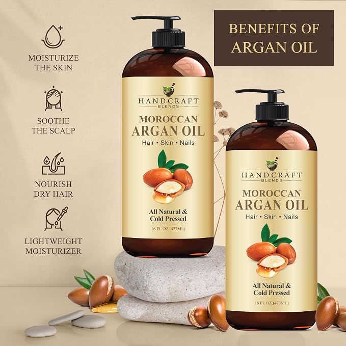 Handcraft Blends Moroccan Argan Oil - 16 Fl Oz - 100% Pure and Natural - Premium Grade Carrier Oil for Skin and Hair - Hair and Body - Massage - Cold-Pressed