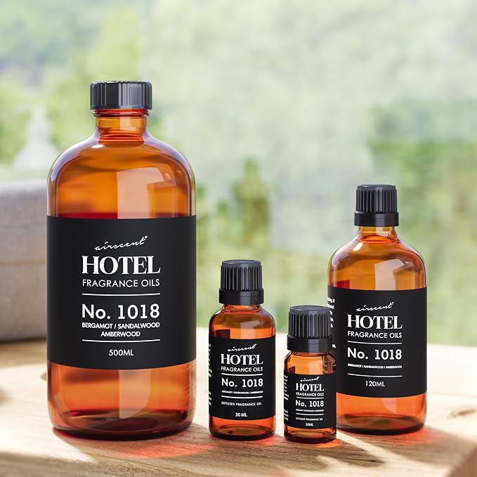 AirScent Hotel Diffuser Oil No. 1018 - Bergamot Sandalwood Amberwood - Hotel Scent Dupe - Premium Fragrance Oil for Ultrasonic and Waterless Diffusers and Crafting - 10 ml, 0.34 fl oz Glass Bottle