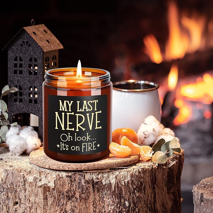 Funny Gifts for Women Men - My Last Nerve Candle - Fun Fathers Day Gift for Dad Husband Coworker Friends - Birthday Gift for Her Wife Sister Daughter Bestie - Relax Stress Relief Soy Candle