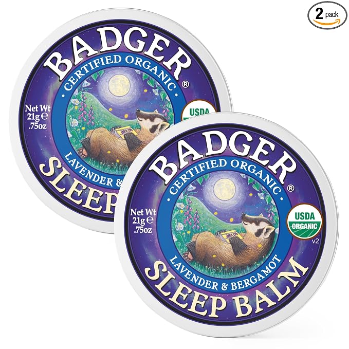 Badger Sleep Balm, Organic Essential Oil Aromatherapy Natural Sleep Balm for Adults & Kids, Relaxing & Calming Lavender & Bergamot Natural Sleep Support, .75 oz Tin, 2-Pack