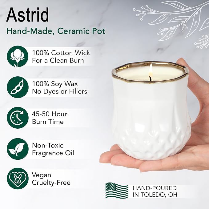 The Growing Candle, Unscented Fragrance Free Candles, 9oz Ceramic Pot, 100% Soy, Astrid