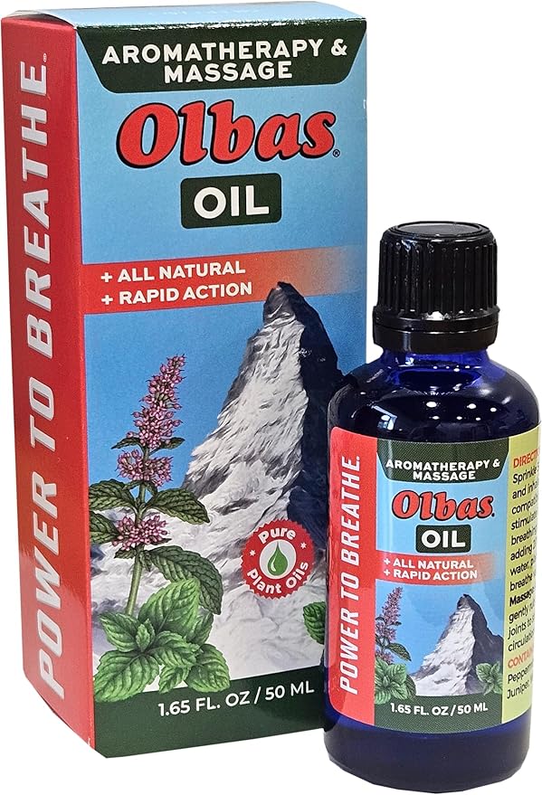 Olbas Massage and Aromatherapy Oil, 1.65 Fl Oz, Body Massage Oil with Pure Essential Oils, Aromatherapy Massage Oil with Refreshing Herbal Scent for Relaxation and Wellness
