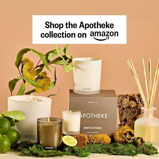 Apotheke Luxury Scented Reed Diffuser for Home, White Vetiver - 6.7 Fl Oz Essential Oil Aromatherapy - 10 Rattan Scent Sticks Room Diffuser - Long-Lasting Fragrance for Bedroom, Home, Bathroom