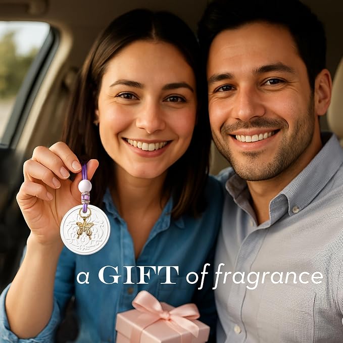Luxury Car Air Freshener for Women - Refillable & Portable Luxury Fragrance Diffuser - Cute Car Accessories & Interior Decor - Mirror Hanging or Vent Clips - Butterfly Gold Charm, Rose Scent