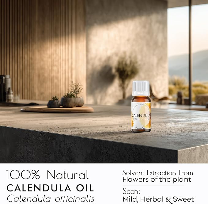 Calendula Essential Oil | 100% Pure & Natural Pot Marigold Flower Oil with Soft Herbal Aroma | for Diffuser, Skin Care, Hair Care, Massage, DIY Beauty & Aromatherapy Blends, 0.34 fl oz
