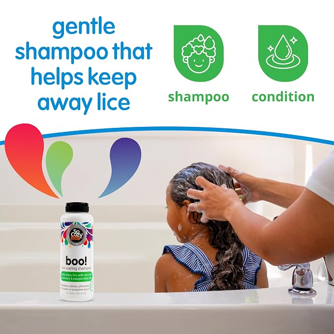 SoCozy Boo! Lice Scaring Shampoo For Kids Hair, Effective Lice Treatment (10.5 Fl Oz) Scare Away Lice with Tea Tree, Rosemary and Peppermint Oils, No Parabens, Sulfates, Synthetic Colors or Dyes