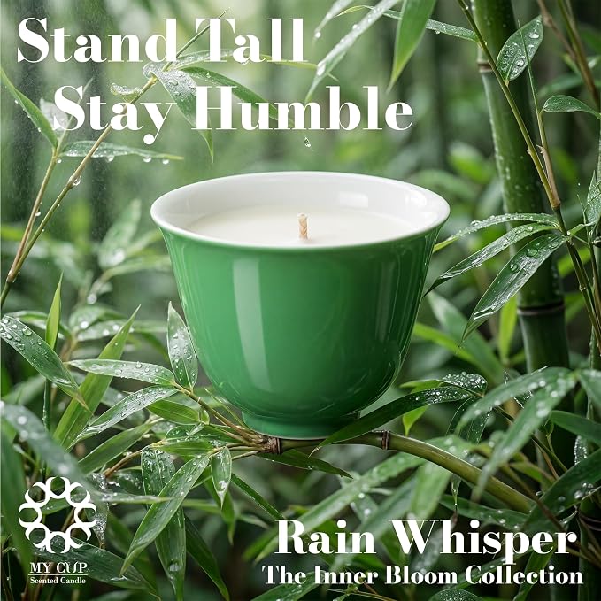 My Cup Rain Whisper Luxury Scented Candle, Soy Wax Blend, Hand Poured Tea Inspired Home Fragrance in Reusable Porcelain Vessel, Gifts for Women, 6 oz