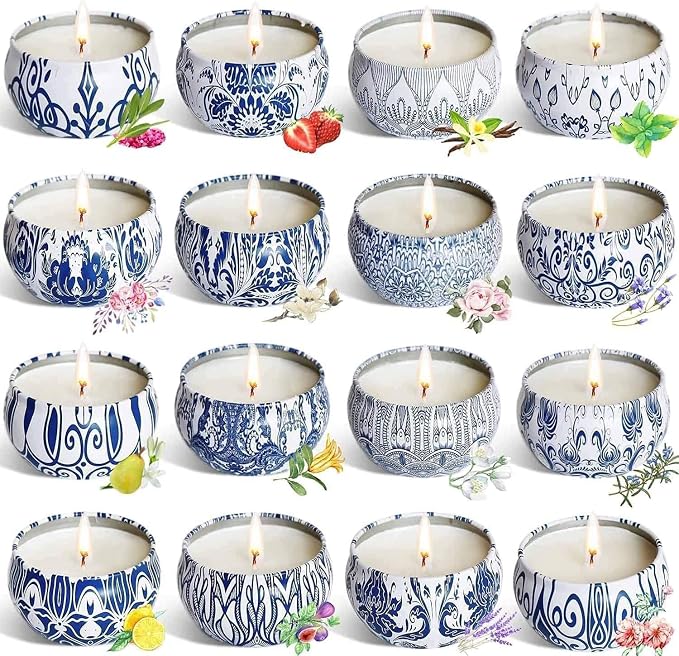 Onebird Set of 16 Scented Candle Gift Set,Natural Pure Soy Wax Aromatherapy Candles Essential Oils for Home and Women
