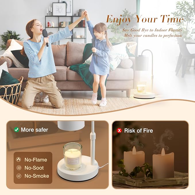 CASTLELIFE Candle Warmer Lamp with Timer & Dimmer, Height Adjustable Electric Wax Melt Warmer for Jar Candles, Gifts for Mom Home Decor, White