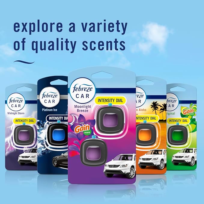 Febreze Car Air Freshener Vent Clip Gain Moonlight Breeze Scent, .07 oz. Car Vent Clip, Pack of 3 and Stay-Fresh Storage Case