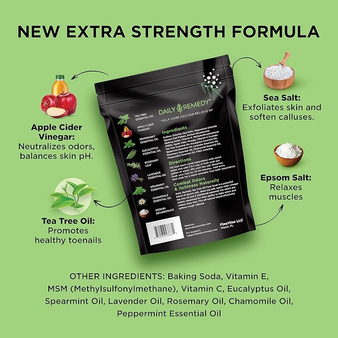 EXTRA STRENGTH Tea Tree Oil Foot Soak with Epsom Salt - Made in USA - for Toenails, Athlete's Foot, Itchy Feet, Stubborn Smelly Odor, Pedicure, Calluses -16 oz