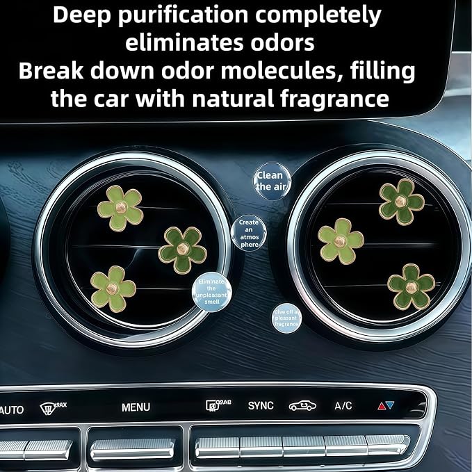 6Pcs Green Daisy Car Air Vent Clips, 2 Sizes Sage & Olive Green Flower Air Fresheners, Refillable Diffuser & Cute Dashboard Decor Accessories for Women & Girls