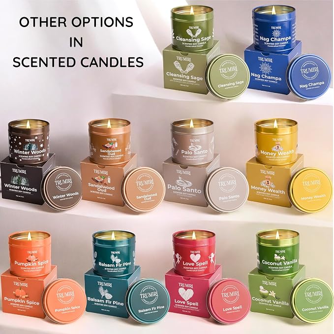 Palo Santo Candle for Home - Highly Scented with Citrine Crystals - 5oz Soy Wax Organic Non Toxic for Aromatherapy Relaxation Meditation - Room Decor for Men - New House Essentials - Pet Safe Candel