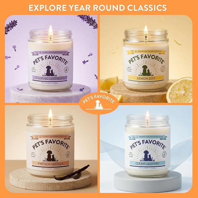 Pet's Favorite Pet Odor Candle, Clean Burning, Long Lasting Floral Scented Candle with a Natural Fiber Wick and 70 Hour Burn Time, Fresh Flowers - Pack of 1