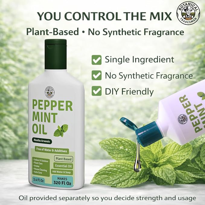Peppermint Oil Spray -Makes 320 Fl Oz(20 Refills) -DIY Kit |Essential Oil Extract(Mentha Arvensis) Indoor & Outdoor Multi Purpose