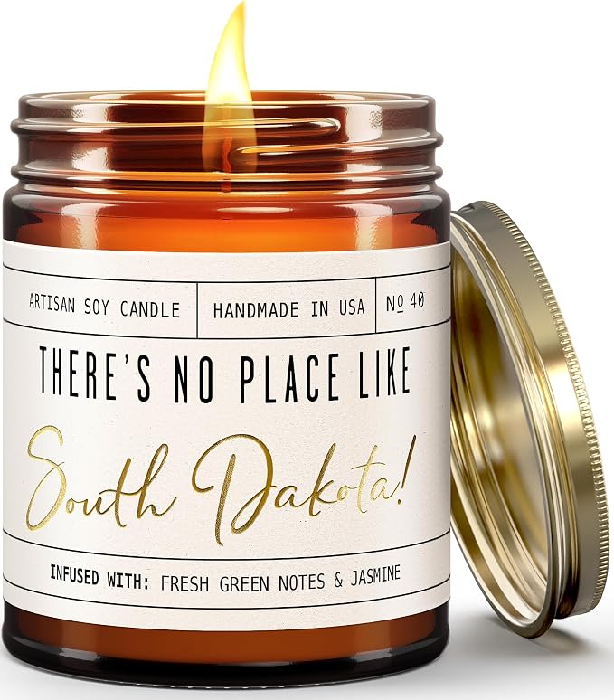 South Dakota Gifts, South Dakota Decor for Home - 'There's No Place Like South Dakota Candle, w/Greenery, Flowers & Jasmine I South Dakota Souvenirs State Gifts I 9oz Jar, 50Hr Burn, USA Made