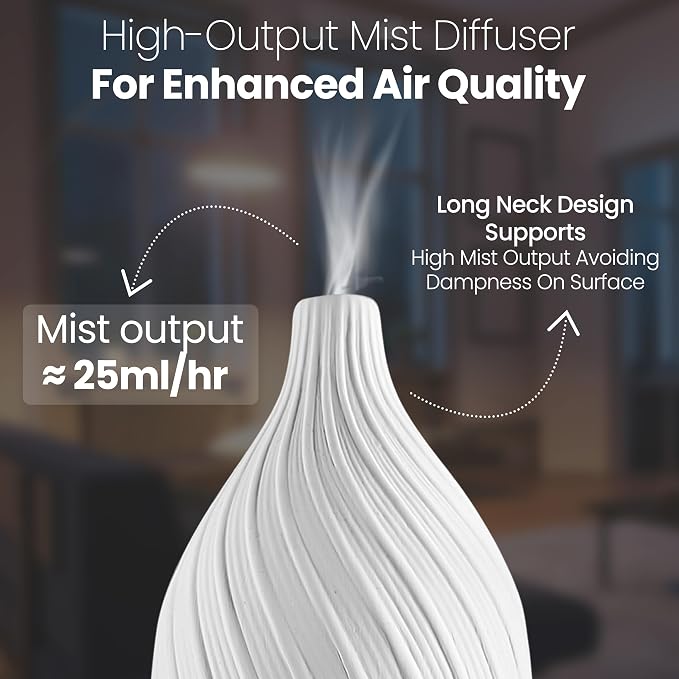 Ceramic Essential Oil Diffuser – 100ml Handcrafted Ultrasonic Aroma Diffuser with 7 LED Colors, Auto Shut-Off When No Water & Quiet Operation – Stone Diffuser for Home, Office & Bedroom