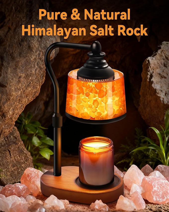 3-in-1 Candle Warmer Lamp with Timer Dimmable, Himalayan Salt Lamp & Passive Diffuser, Gifts for Women, House Warming Gifts, Wax Melt Warmer for Jar Candles (2 Bulbs)