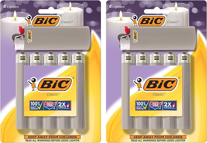 BIC Classic Maxi Pocket Lighter, Gray, 12-Pack (Packaging May Vary)
