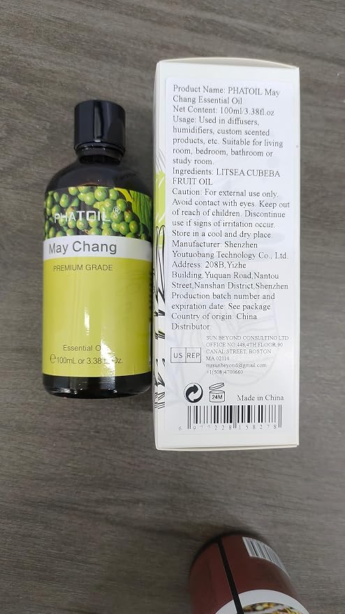 PHATOIL May Chang (Litsea Cubeba) Essential Oil, Pure Premium Natural May Chang Oil for Hair Care, Body Skin Care, Aromatherapy, DIY Candle, Soap Making 3.38Fl Oz