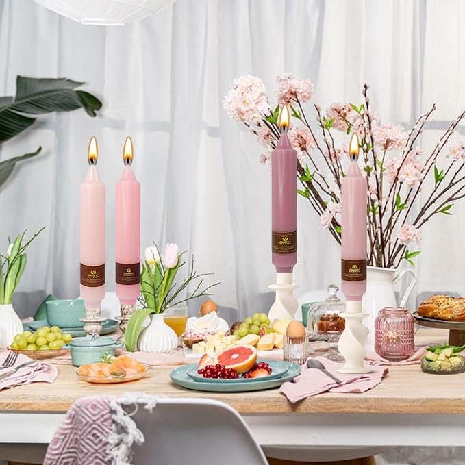 7 Inch Gradient Pink Taper Candle Set of 4 Unscented Candles Sticks Smokeless Short Tapered Candles for Home Party Wedding Decoration Valentine's Day Anniversary & All Special Occasions