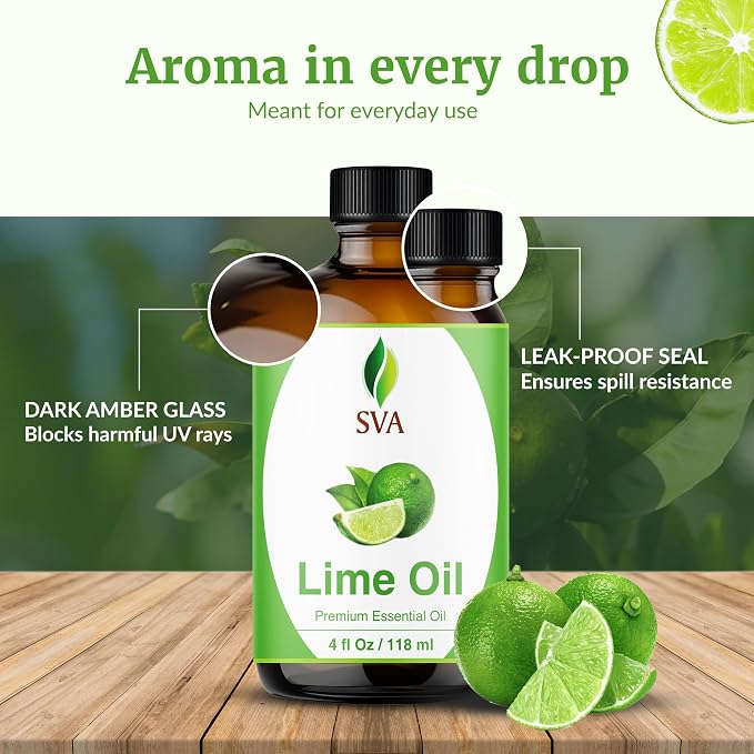 SVA Lime Essential Oil – 4 Fl Oz - for Diffuser, Skin & Hair Care – Ideal for Massage & DIY Blends - with Dropper