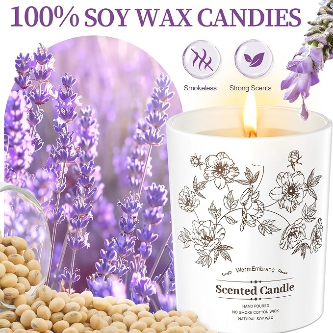 Deluxe Scented Candle for Women & Men, Lavender Soy Wax Candle, 8 Oz Jar Candle for Home, Scented-60 Hour Long Lasting Burning, Suitable Present for Thanksgiving, Christmas & Birthday