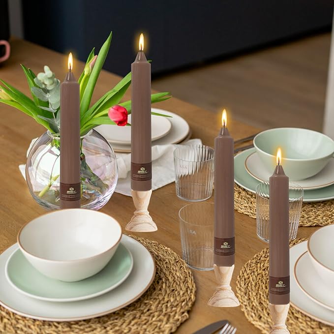 4 Pack Brown Taper Candles Sticks Unscented 9 inch Tapered Candle Dinner Smokeless Long Burning Candlesticks for Weddings Dinner Party Home Decor