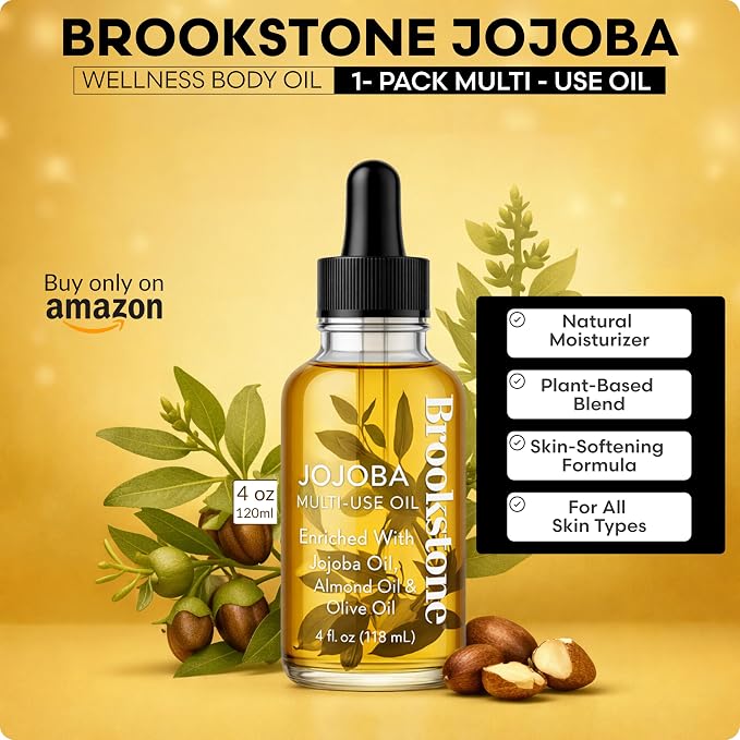 Brookstone Jojoba Multi-Use Essential Oil - Enriched with Jojoba, Almond & Olive Oil - Body, Hair & Skincare Oil
