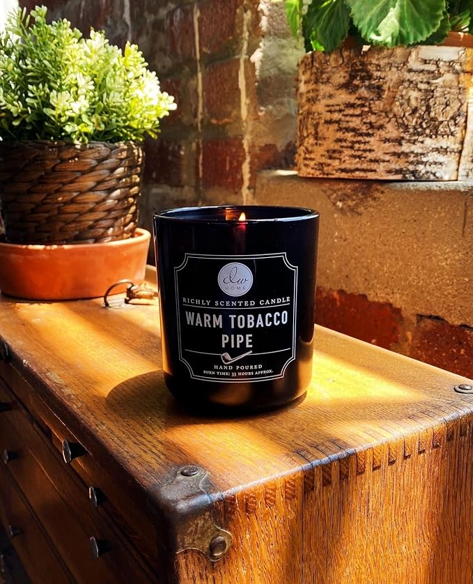 DW Home Warm Tobacco Pipe Scented Candle for Home, 12 oz, Wooden Wick Candle Jar, Up to 40H Burn Time, Luxury Scented Candle for Relaxation, Gifting, Home Decor