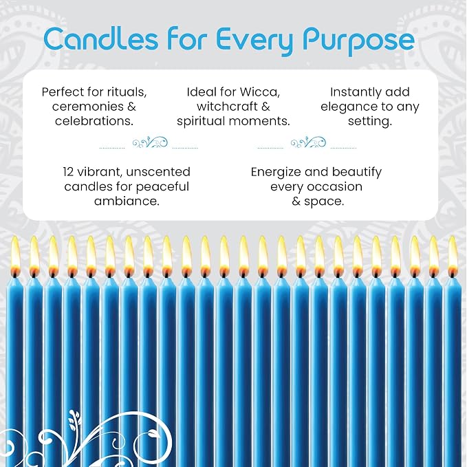 Box of 12 Sky Blue Candles | 4 inches Dripless Paraffin Wax Candles | Witchcraft Supplies for Your Personal Wiccan Altar, Spells, Charms & Intentions | Witchy Room Decor | Taper Candlesticks