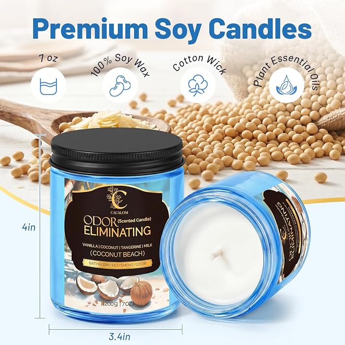 4 Pack Odor Eliminating Candles Set for Pet Smoke, Scented Candles for Home Decor Non Toxic Soy Wax Candle for Relaxing Stress Relief Women Men, 50 Hours Burning Time, House Warming Gifts for Host