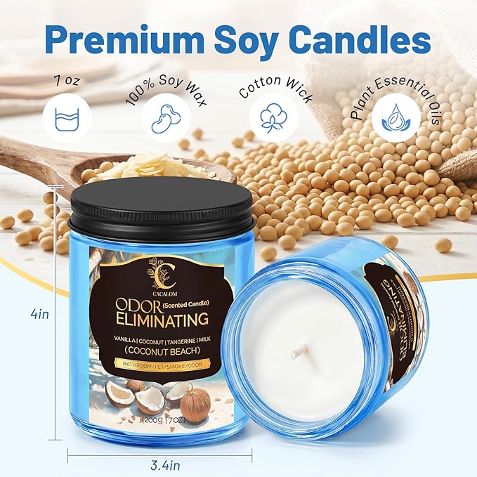Coconut Odor Eliminating Candles, Pet Scented Candles for Home, Single Wick Soy Candle Gifts for Women, Men, Ideal for Creating Relaxing Atmosphere, Over 50 Hours of Burn Time