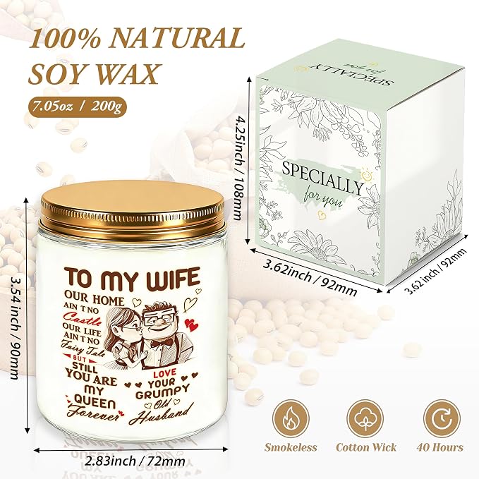 to My Wife Gifts - Birthday Gift for Wife from Husband, Christmas Gifts for Her, Anniversary Valentine's Day Wedding Bride Present, Romantic Lavender Scented Candle - White