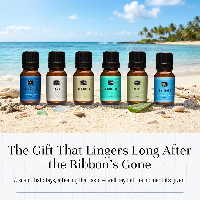 P&J Trading Fragrance Oil Surf & Sand Set | Salty Sea, Sand, Coconut, Island Life, Aloe, Seashore Candle for Candle Making, Freshie Scents, Soap Making Supplies, Diffuser Oil Scents
