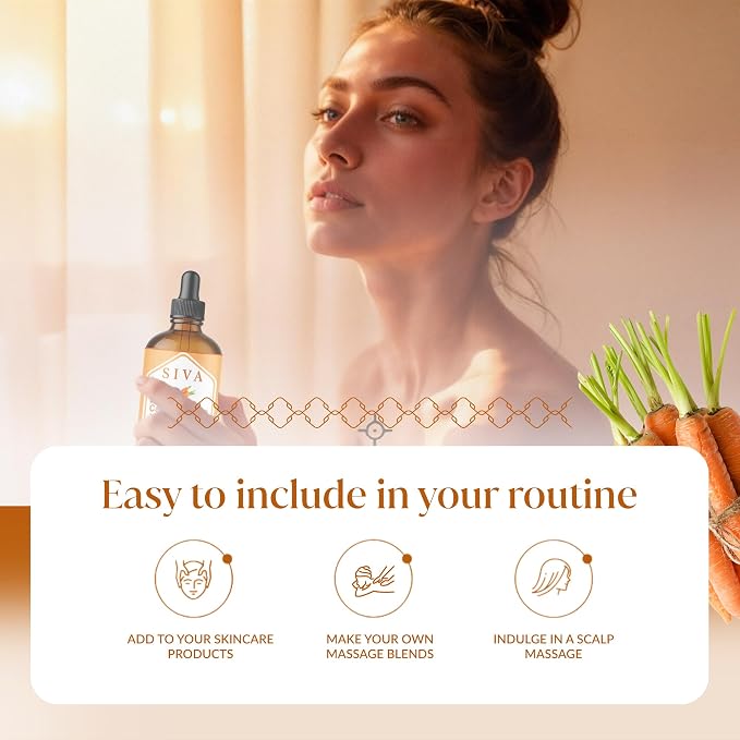SIVA Carrot Seed Oil 4oz (118ml) Premium Cold-Pressed 100% Natural Carrier Oil With Dropper For Face, Skin Care, Body Massage, Hair Care, Hair Oiling & Scalp Massage