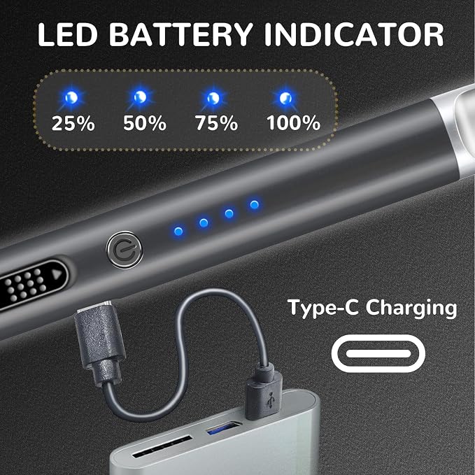 2 Pack Electric Candle Lighter USB Rechargeable Lighters Windproof Plasma Arc Lighters Flameless Type C Long Lighter with Safety Switch for Candle BBQ Camping Birthday Fireworks