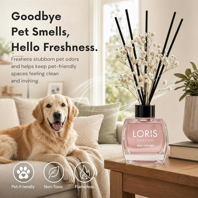 Loris Bubble Gum Reed Diffuser Set with Dried Flowers | Reed Diffusers for Home with Sticks | Bathroom Diffuser & Room Scent | Long-Lasting Home Fragrance | 120 mL / 4.06 fl oz