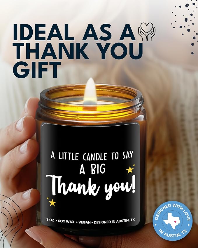 Thank You Candle, Gratitude Gifts for Women & Men, Unique Appreciation Gifts for Her, Thoughtful Presents for Coworkers and Friends, Best for Thanksgiving, Christmas, Special Occasions, Gift Ready
