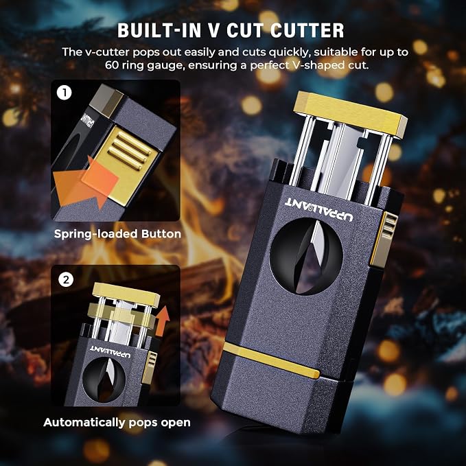 Triple Flame Torch Lighter with Built-in V Cutter, Holder and Draw Enhancer Tool, Butane Refillable Torch Lighter, Multifunctional Accessories Gift, Windproof Lighters for Candles and Outdoors