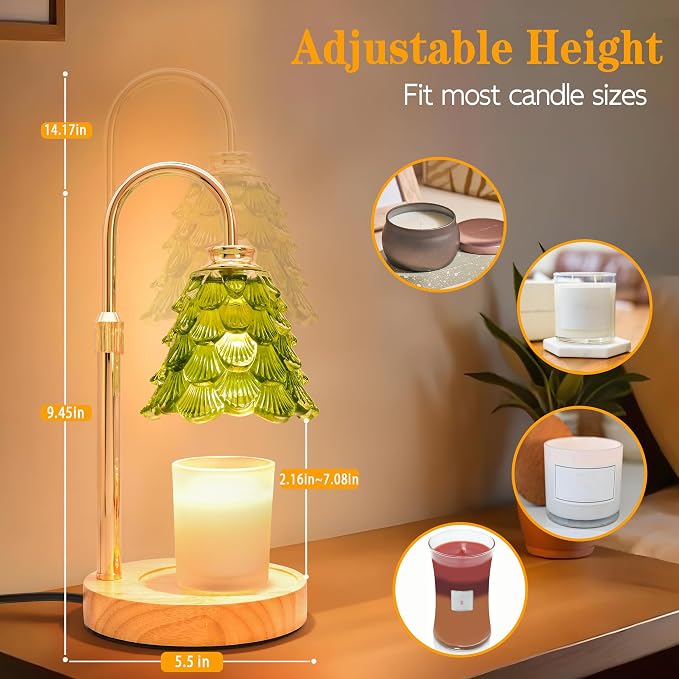 XJZJY Candle Warmer Lamp with Timer Dimmer, Adjustable Height Green Candle Wax Warmer, Christmas Birthday Gift for Mom Women, House Warming Gifts for New Home Bedroom Decor,Flower Green