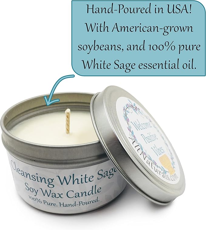 White Sage Candle for Home Cleansing - 6oz of Natural Soy Wax and Sage Essential Oil - Strong Scented Candle, Non Toxic - Aromatherapy, Manifestation, Relaxation Gifts - Alternative Imagination