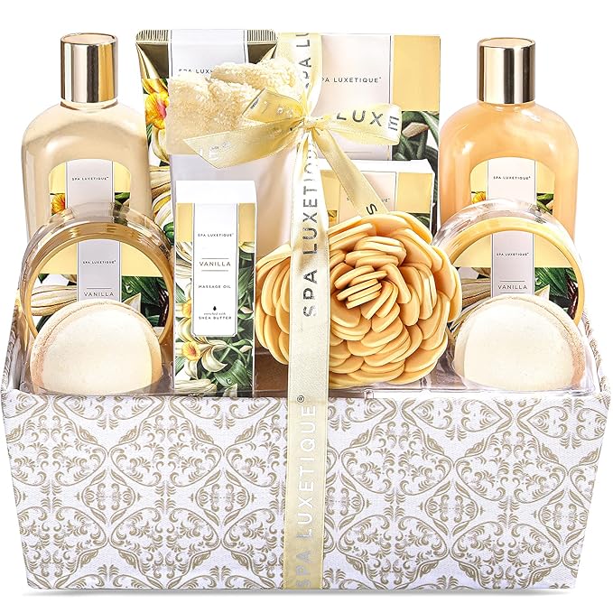 Spa Gift Baskets for Women, Luxetique Spa Kit for Women, 12pcs Vanilla Bath and Body Sets, Birthday Gifts, Self Care Gifts for Mom, Wife, Girlfriends
