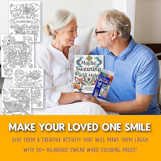 Maybe Swearing Will Help Adult Coloring Book Set - for Adults Relaxation with Markers in a Case - Motivational Swear Word Anxiety Relief - Color Cuss & Laugh Your Way to Less Stress